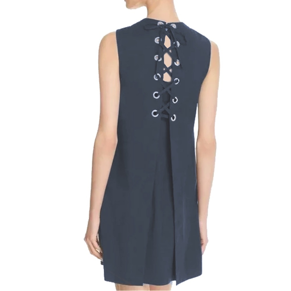 Theory Keshelle Dress Linen Rayon Blend Lace Up Corset Back Metal Grommets - Picture 2 of 16